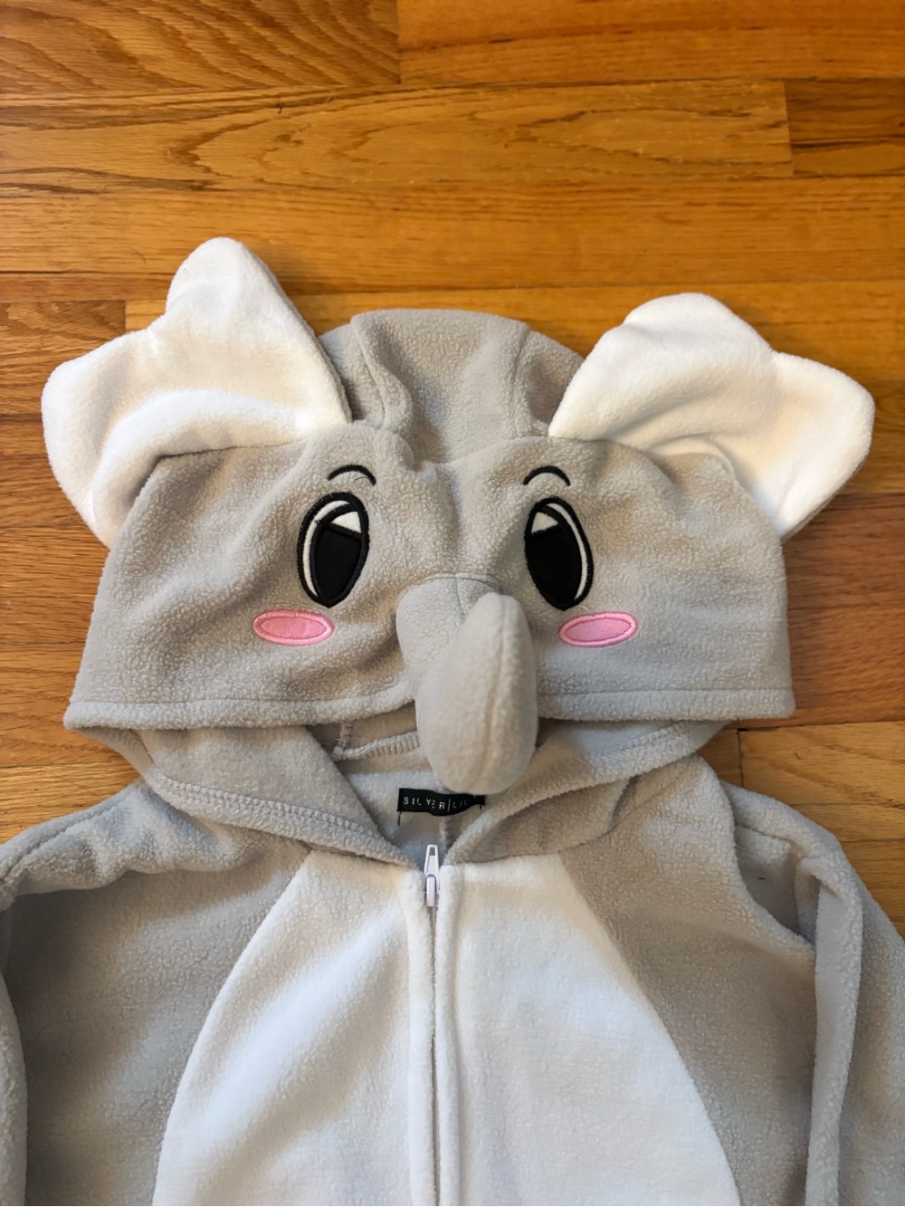 Gray & White Elephant onesie features with Hood great for Holloween Costume.